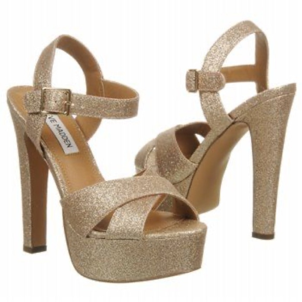 STEVE MADDEN Gold Glitter Sparkle "P-Lexa" Platform Heels Sz 10